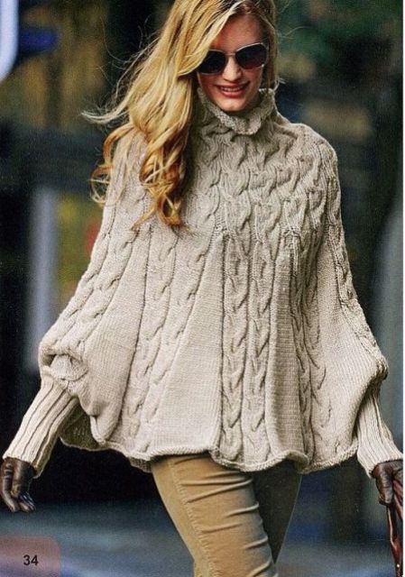 Picture Of Comfortable Knitted Ponchos For Autumn Days 10