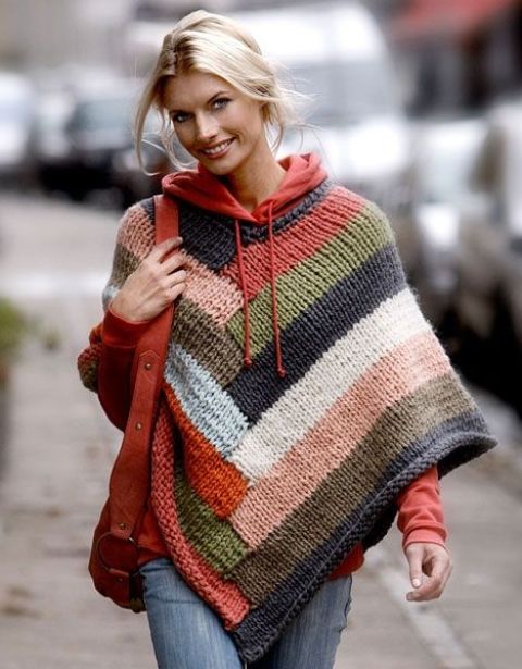 Picture Of Comfortable Knitted Ponchos For Autumn Days 9