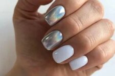 white and iridescent wedding nails will make your look beautiful and shiny, and those iridescents will shine all over