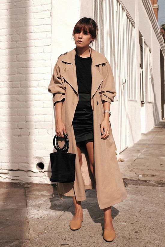 a classic nude midi trench with black buttons always works for most of spring or fall looks