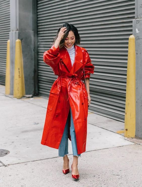 a bold trench coat spring outfit