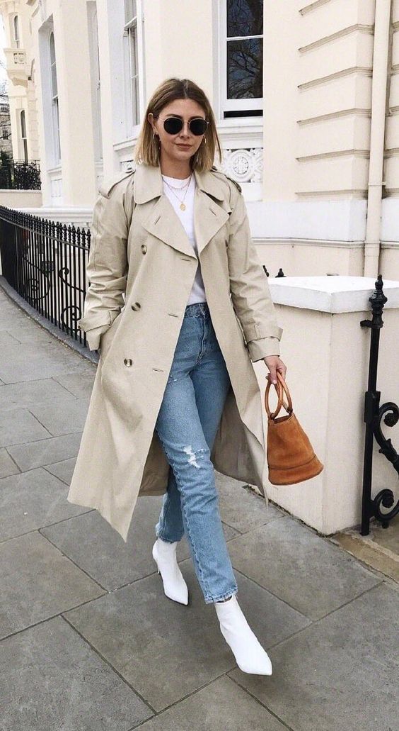 an off-white midi trench with matching buttons is a chic idea to wear in spring