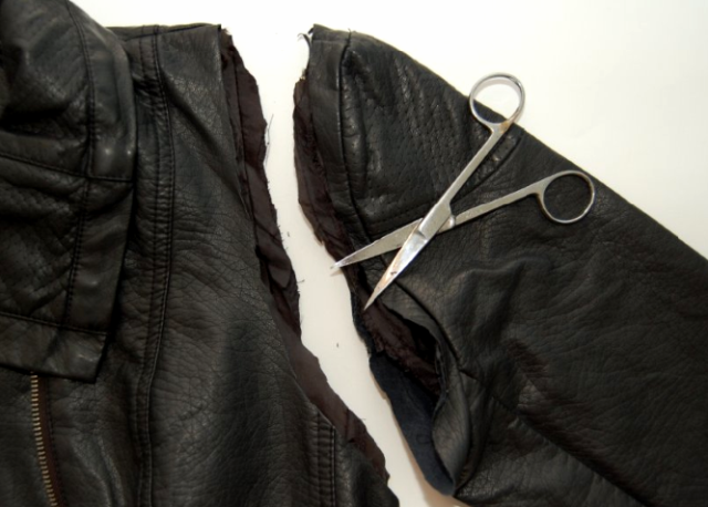 Original DIY Leather Sleeved Denim Jacket