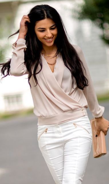 Feminine Outfits With A Wrap Front Blouse