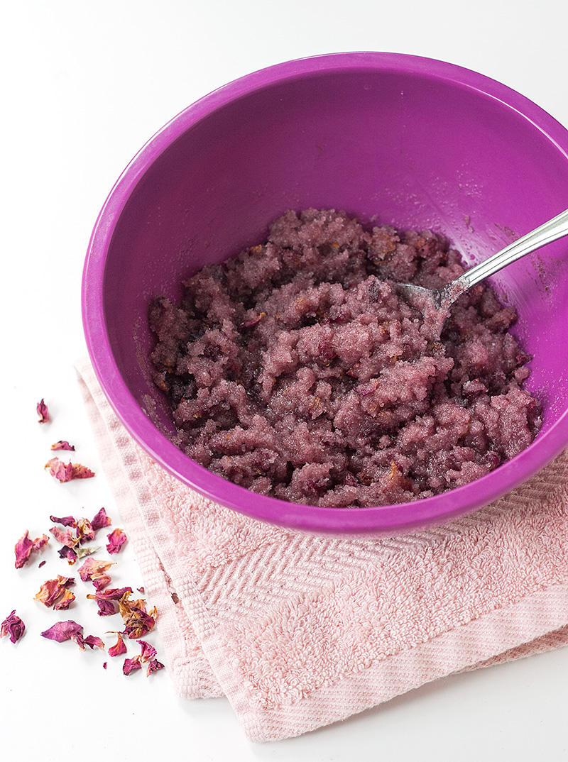 Picture Of diy rose petals sugar body scrub for valentines day  5