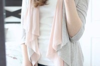 navy skinnies, a white top, a grey and blush cardigan for an everyday spring outfit