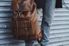 a stylish brown leather backpack with dark straps is a cool choice for many looks