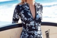 11 floral long sleeve swimsuit with a zipper