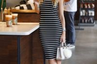 25 striped midi dress and tennis shoes