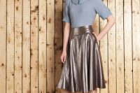 Classic grey blouse with metallic skirt