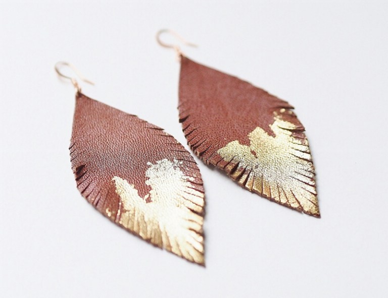 DIY Gilded Feather Earrings From Leather