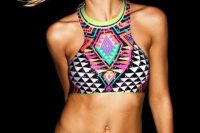 tribal neon sporty cutaway bikini