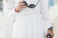 02 white shirt and a pleated white skirt