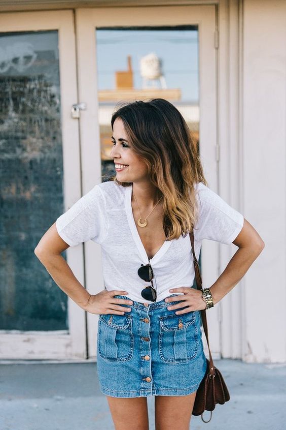 button down mini with a simple white tee