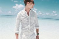 13 beach all-white look with a white shirt and shorts