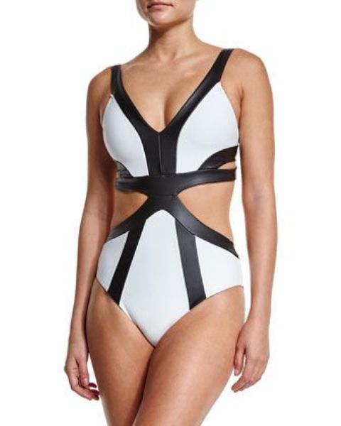 leather strappy swimsuit