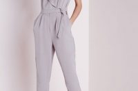 21 grey jumpsuit and white heels