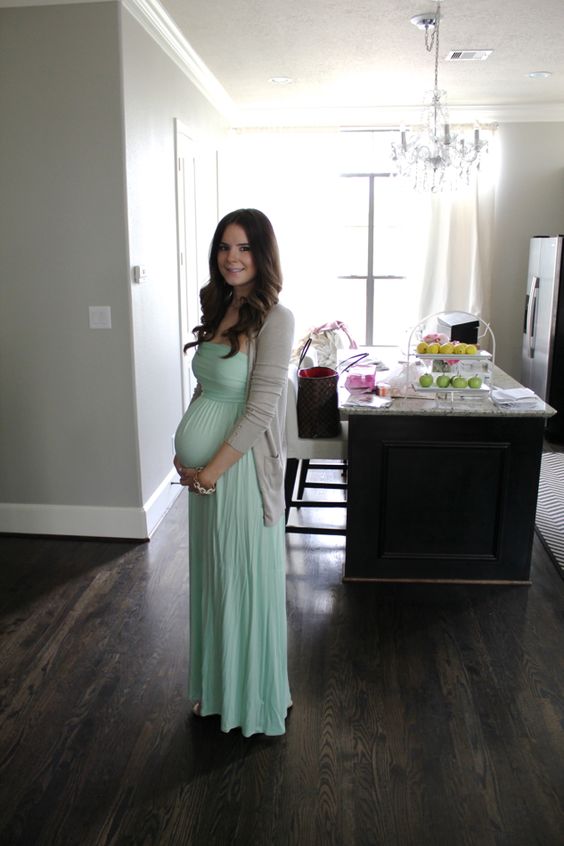 strapless maxi mint maternity dress for a future mom
