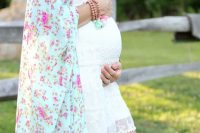 24 white lace maternity dress and a floral cover up for a future mom