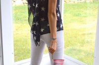 27 white jeans and a star-patterned top