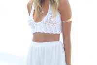 All white beach look with white shorts