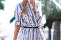 Beach look with striped shirtdress and hat