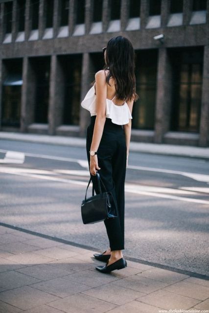 Black and white outfit with high waist pants