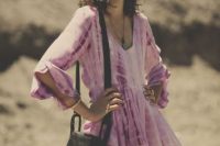 Boho look with tie dye dress and fringe bag