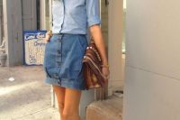 Casual look with button front skirt