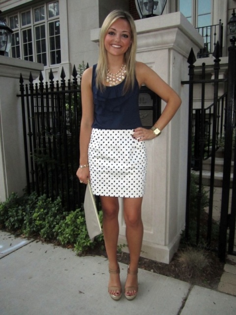 Classic look with polka dot skirt