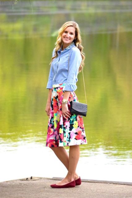 Denim shirt with watercolor skirt