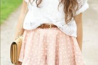 Gentle polka dot skirt and lace shirt