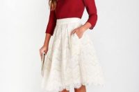 Look with A-line lace skirt