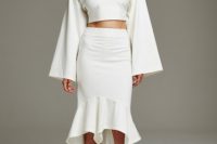 Look with bell sleeve shirt and trumpet skirt