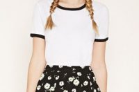 Look with floral skater skirt and t-shirt