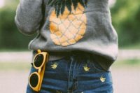 Look with pineapple sweatshirt and shorts