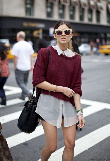 Look with sweater over the sheer shirt
