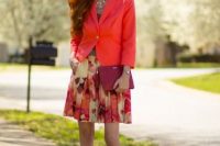 Look with watercolor skirt and jacket