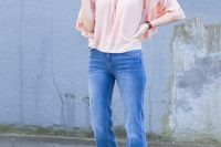 Loose blouse and cropped flared jeans