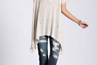 Loose lace up shirt and jeans