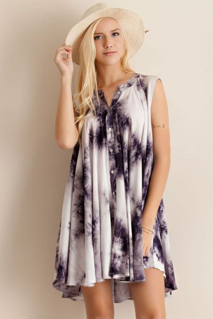 Loose tie dye dress with hat