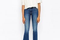 Off the shoulder top and cropped flared jeans