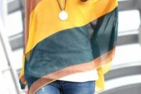 Outfit with bright sheer shirt