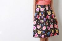 Outfit with floral skirt and bright shirt