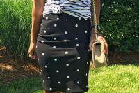 Outfit with polka dot skirt and striped shirt