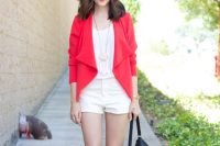 Outfit with white shorts and colored jacket
