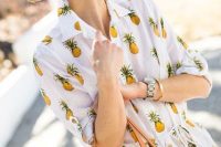 Pineapple print dress with belt