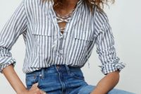 Striped lace up shirt with jeans
