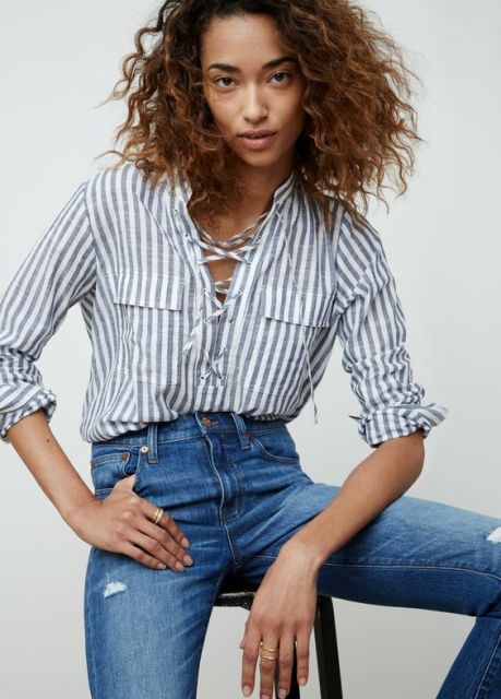 Striped lace up shirt with jeans