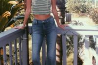 Summer look with cropped flared jeans and striped top